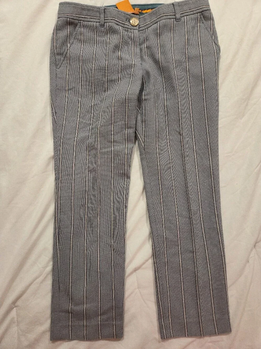 Tory Burch Green And Cream Cropped Ankle Trouser Sz 8 Woven Luxury Designer